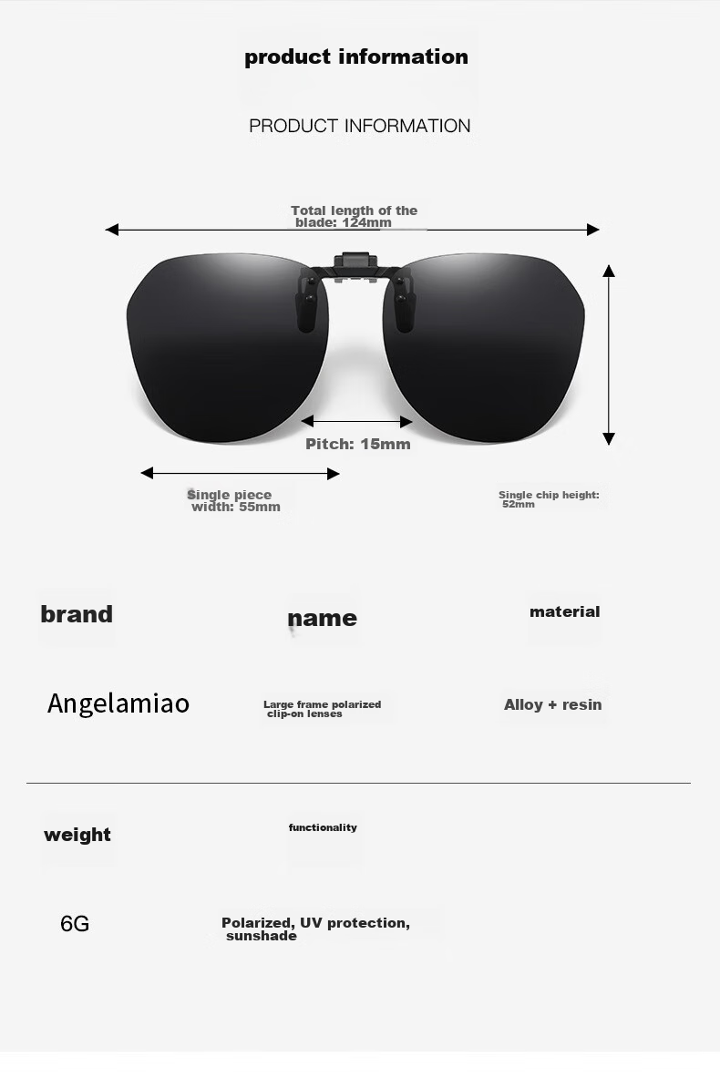Angelamiao Sunglasses Clip for Men, Ultra-Light Driving UV Protection Polarized Clip-On Sunglasses for Women, Can Be Used with Prescription Glasses 11