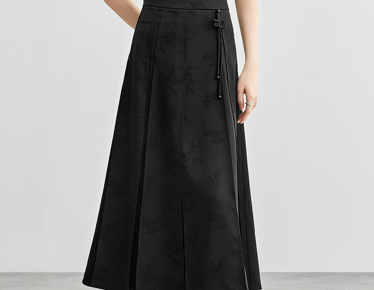 Sentubila New Chinese Style A-Line Skirt for Women, Spring And Autumn Slimming Modified Horse-Face Skirt, Black Mid-Length Skirt, Black, Size M 18