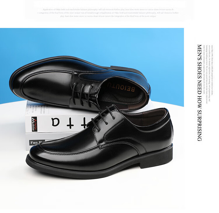 BEIOUTU Men's Leather Shoes, Business Casual Shoes, British Style Office Lace-Up Comfortable Men's Footwear, 9827 Black, Size 43 8