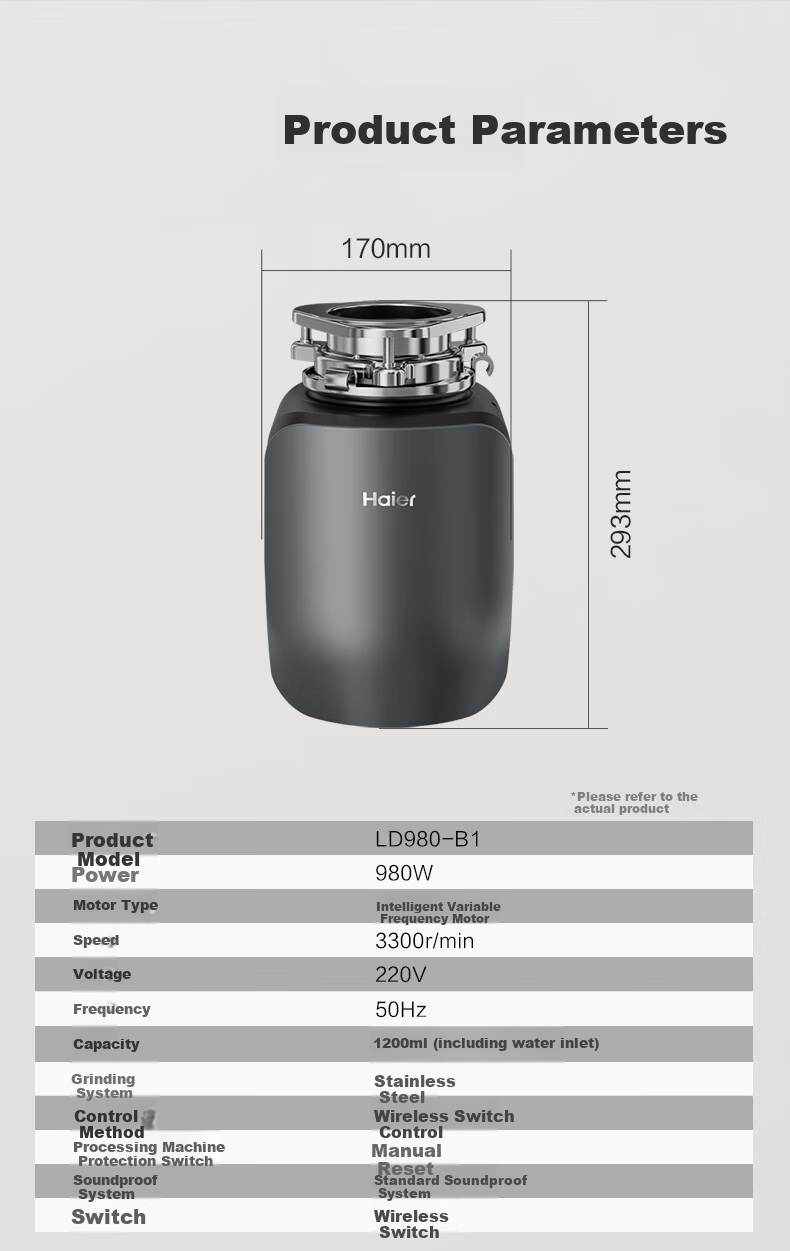 Haier Intelligent Garbage Disposal, Home Series Kitchen Food Waste Grinder, Noise Reduction, Smart Frequency Conversion, Five-Level Grinding, 980W 13