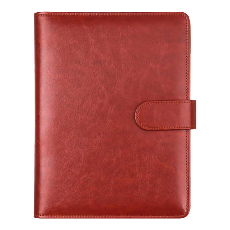 Xuchenwenju Loose-Leaf Notebook, B5 Size, Brown, 100 Sheets, 200 Pages, 9 Holes, Simple High-End Business Leather Cover, with Buckle Card Slots, for Corporate Office Meetings, Customizable Logo