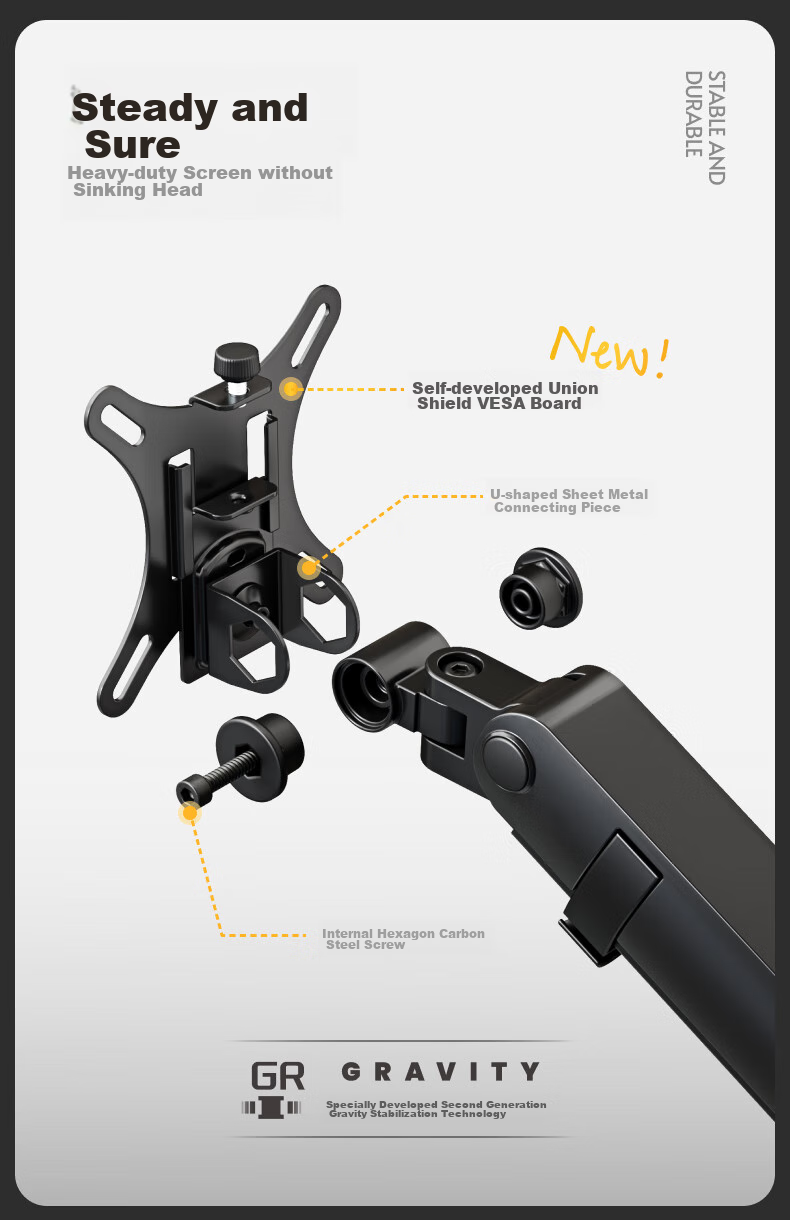Brateck Beihu Monitor Stand, Mechanical Arm, Computer Desk Clamp Base, Heavy-Duty Screen Riser E500 Black 17-40 Inch, Suspended Arm 11