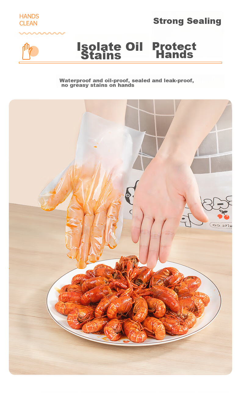 Temeiju Kitchen Disposable Gloves, Food Grade, Thickened, Non-Slip, Tear-Resistant TPE Plastic Gloves for Home Use, Catering, Baking, And Beauty, 100 Pieces 5