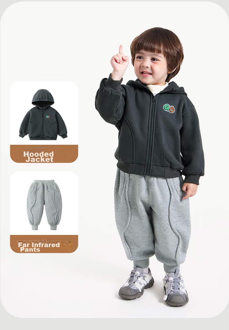 Ciciibear [One-Piece Fleece] Boys' Fleece-Lined Jacket, Children's New Style Baby Hoodie, Autumn And Winter Outdoor Warm Outerwear 9