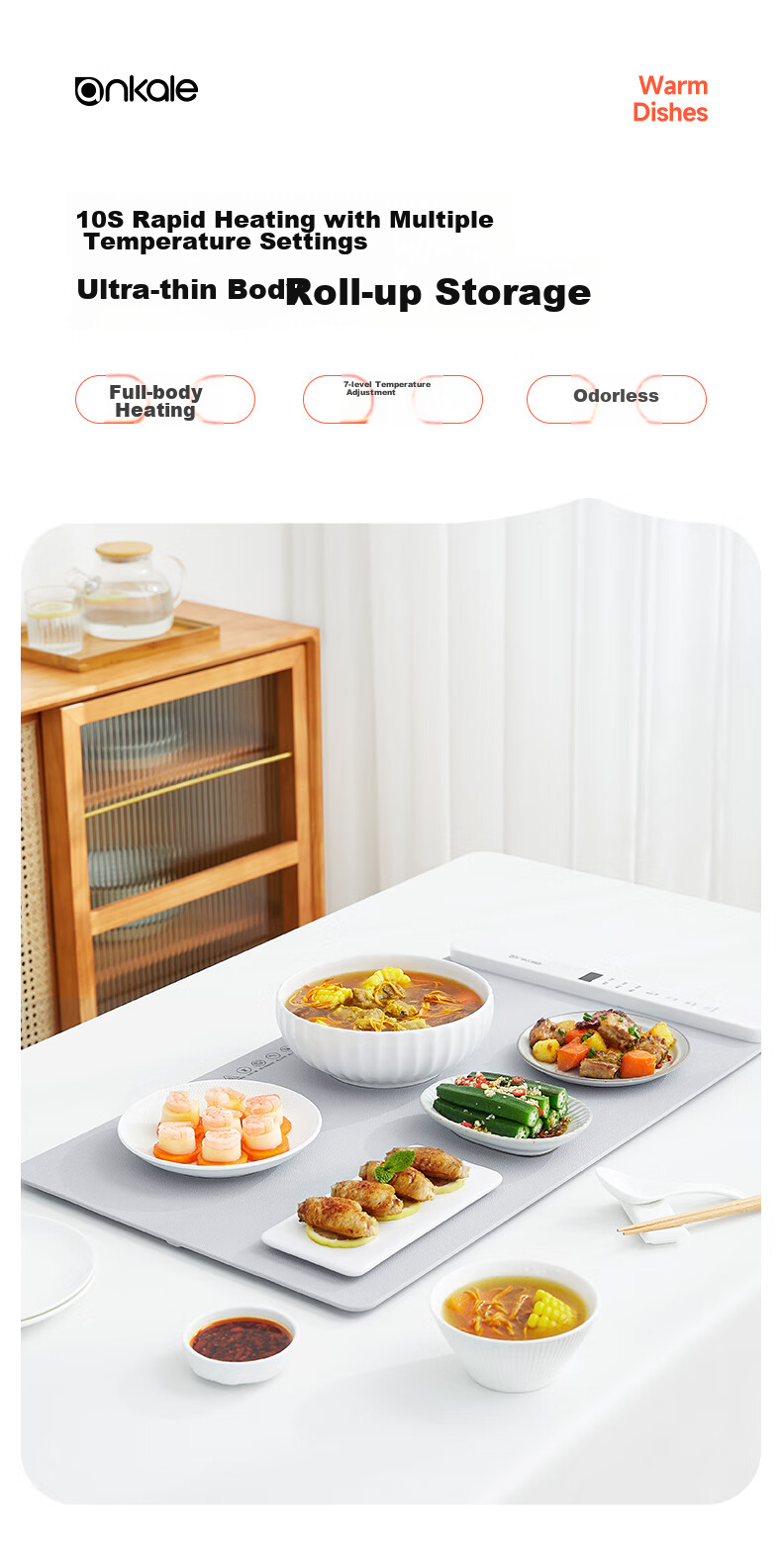 Ankale Food Warming Plate Upgraded Detachable Temperature Control Ultra-thin Integrated Silicone Roll-up Multi-level Adjustable Heat Preservation Board AJL-N03 1