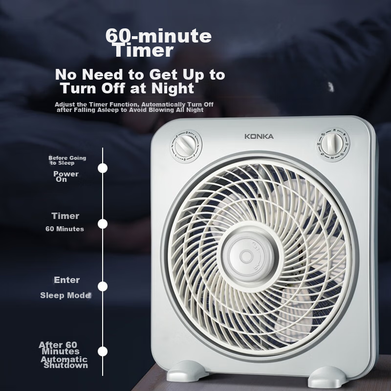 KONKA Household Fan, Dormitory Electric Fan, Oscillating Fan, Extended Power Cord, Table Fan, Desktop AC Fixed-Frequency Small Fan KF-25HY37 Extension Cord