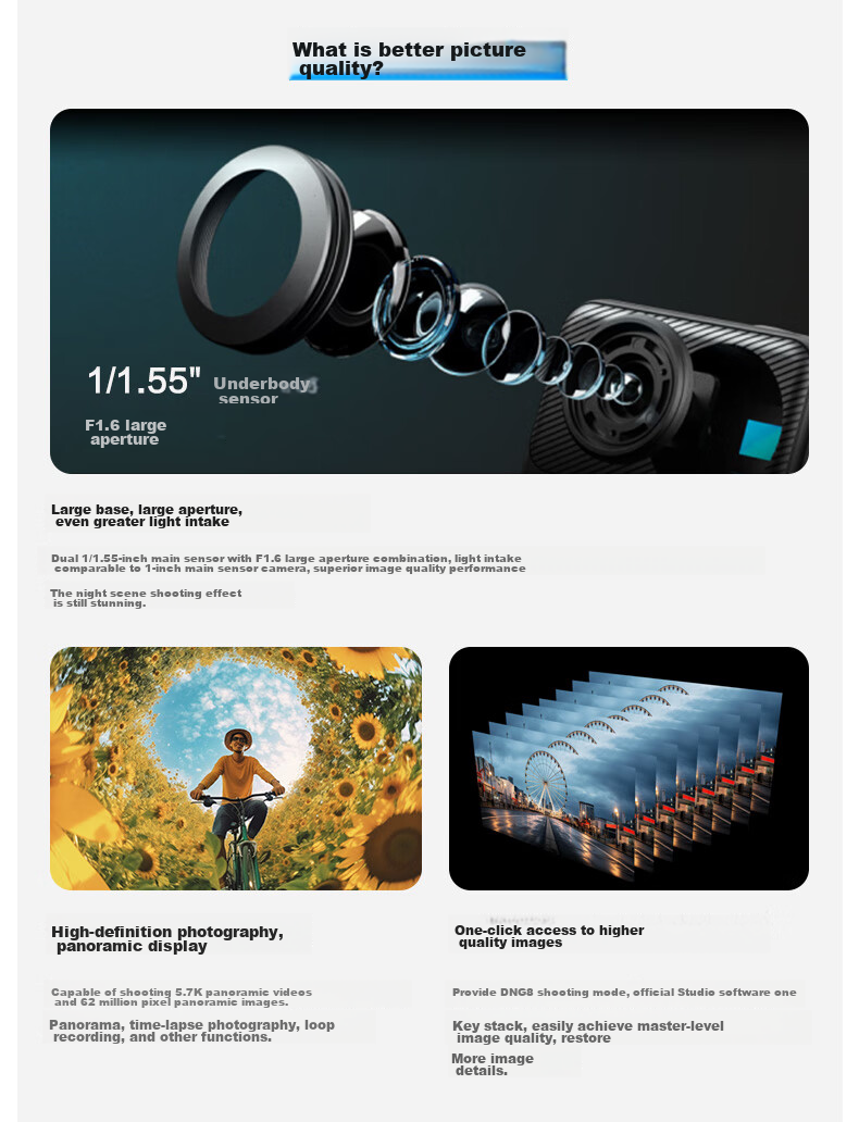 KanDao Sees QooCam3 Panoramic Action Camera, 5.7K High-Definition Anti-Shake Waterproof Action Camera for Vlogging, Skiing, Diving, Outdoor Activities, And Motorcycle Riding 3