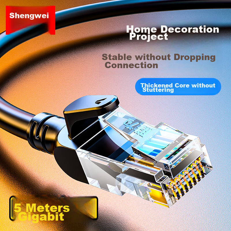 Shengwei Cat5e Ethernet Cable, 100Mbps Flame-Retardant Network Connection Cable, Cat5e Patch Cord, Computer Broadband Connection Cable, 5 Meters, WLC1005G