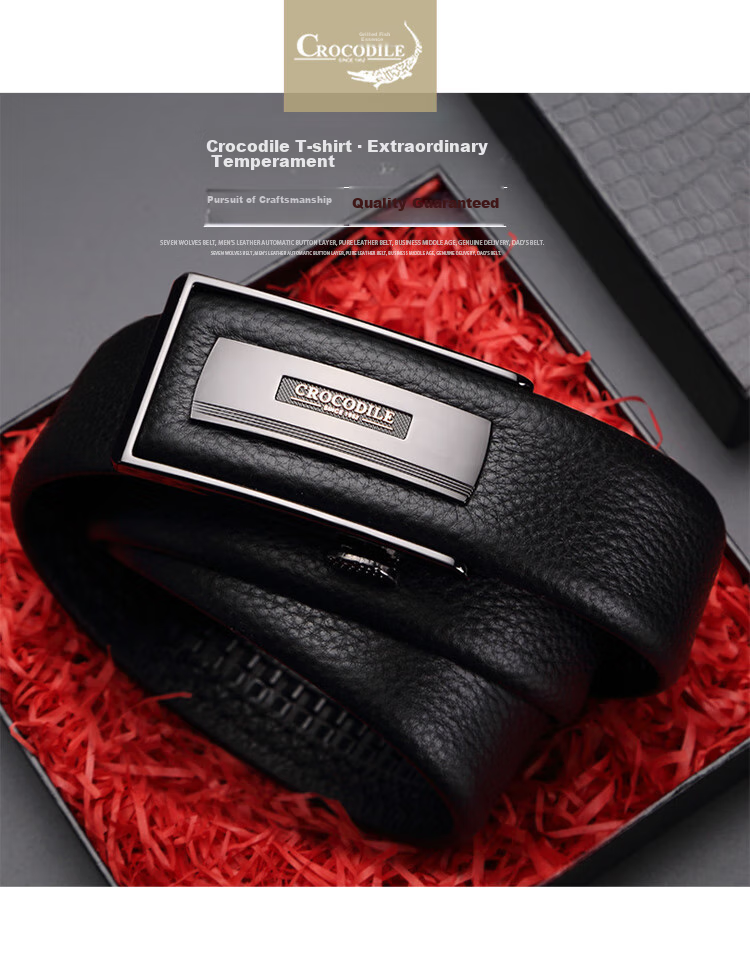 CROCODILE Men's Belt, Inner-Wear Style, Top-Grain Leather, Business Casual Fashion Automatic Buckle Belt 12575, Gift for Boyfriend 1