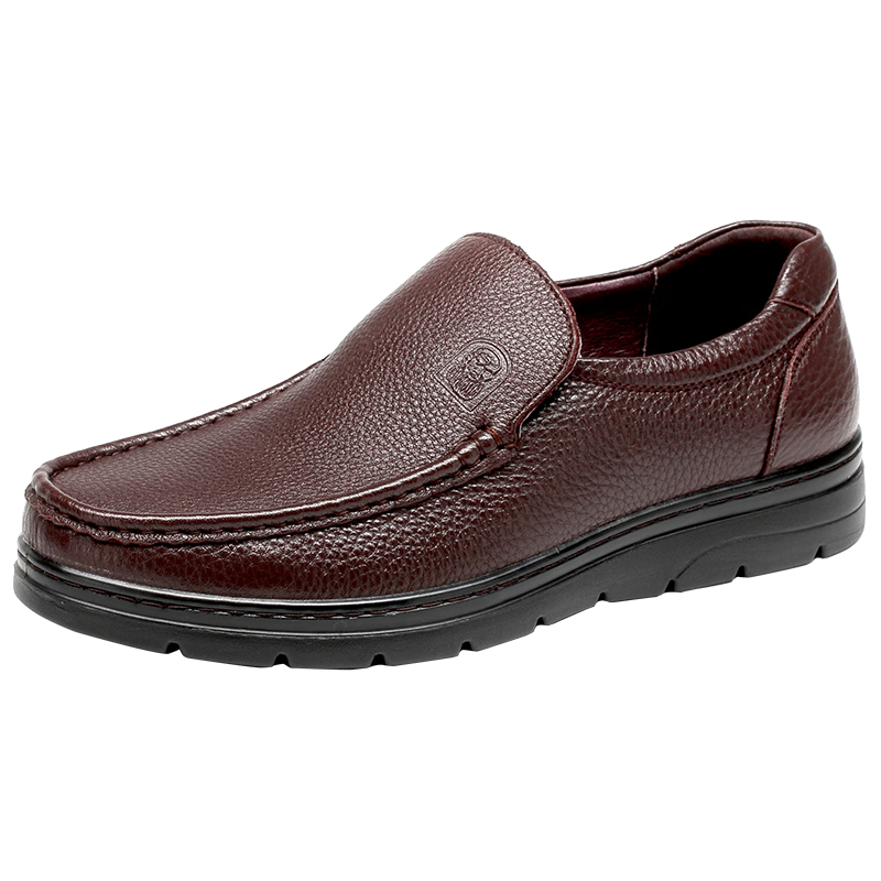 LAORENTOU Men's Leather Shoes, Cowhide Business Casual Shoes, Slip-On Loafers, Wear-Resistant Flats, Comfortable Men's Footwear, 87201760, Brown, Size 42