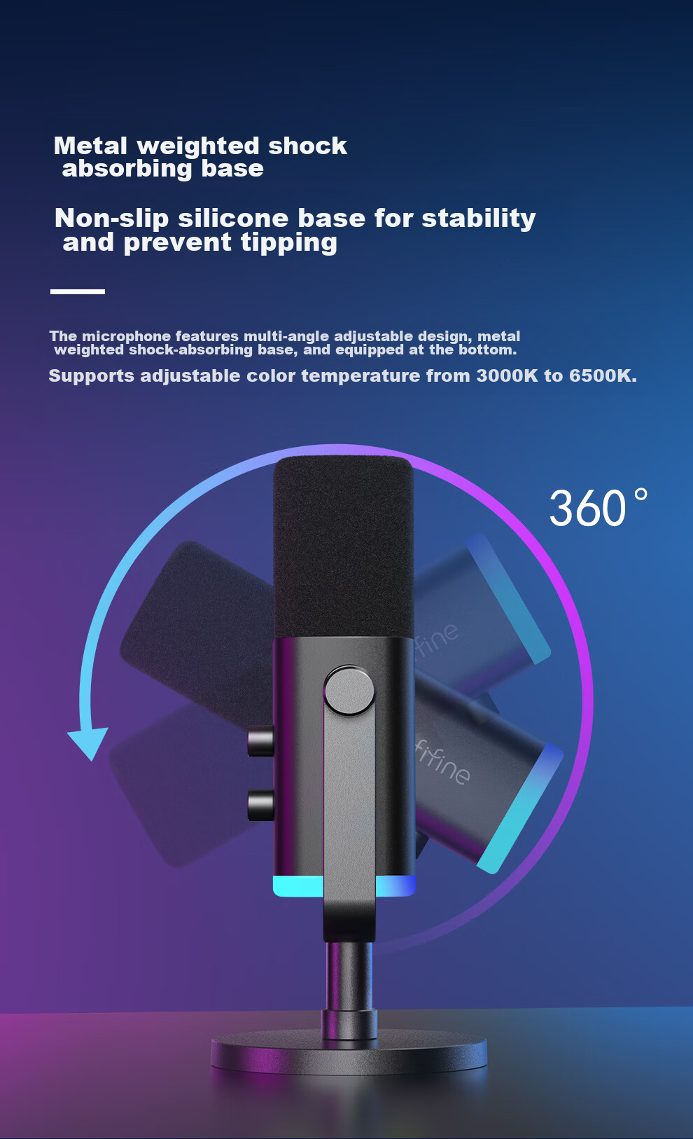 FIFINE Dynamic Noise-Cancelling USB Computer Microphone for Desktop Streamers, Live Streaming, Gaming, Recording, Karaoke, Video Use, with External Sound Card Support, Desktop RGB Microphone, Wired Microphone AM8 Black 20