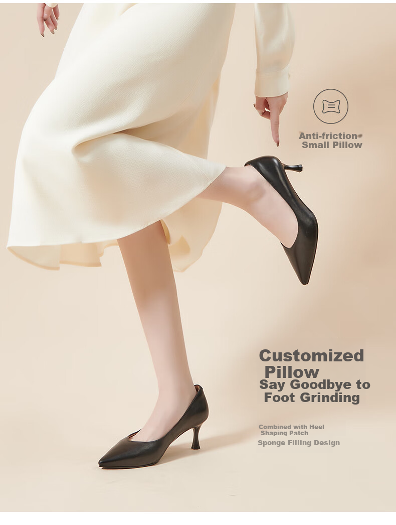 PT'SON Mall-Matching Lambskin Work Shoes for Women, Spring Thin Heel Professional Shoes, Commuter High Heels, Black/lambskin, Size 36 17