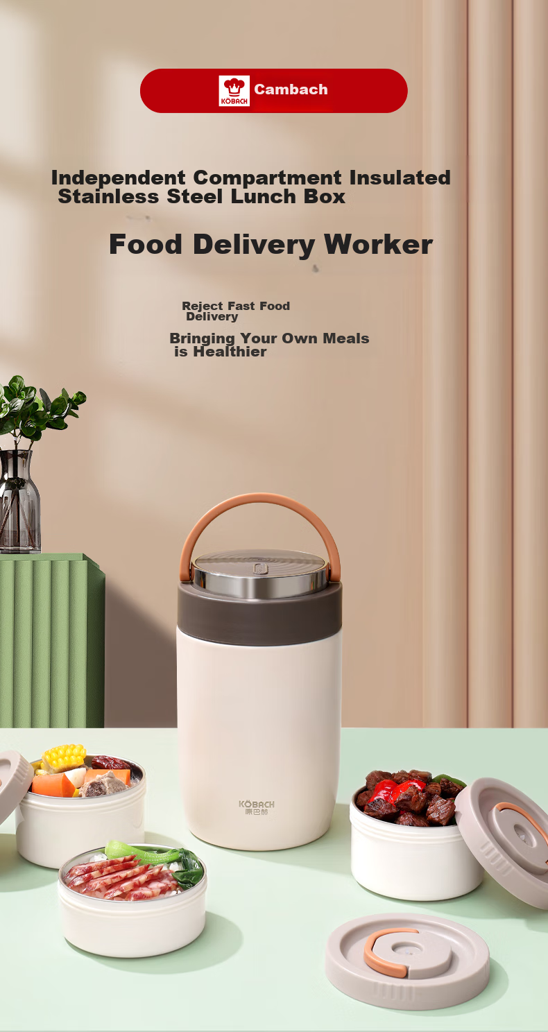 KBH Insulated Lunch Box Large Capacity Thermal Container for Students, Office Workers And Home Use Stainless Steel Double-Layer Insulated Food Pot 1