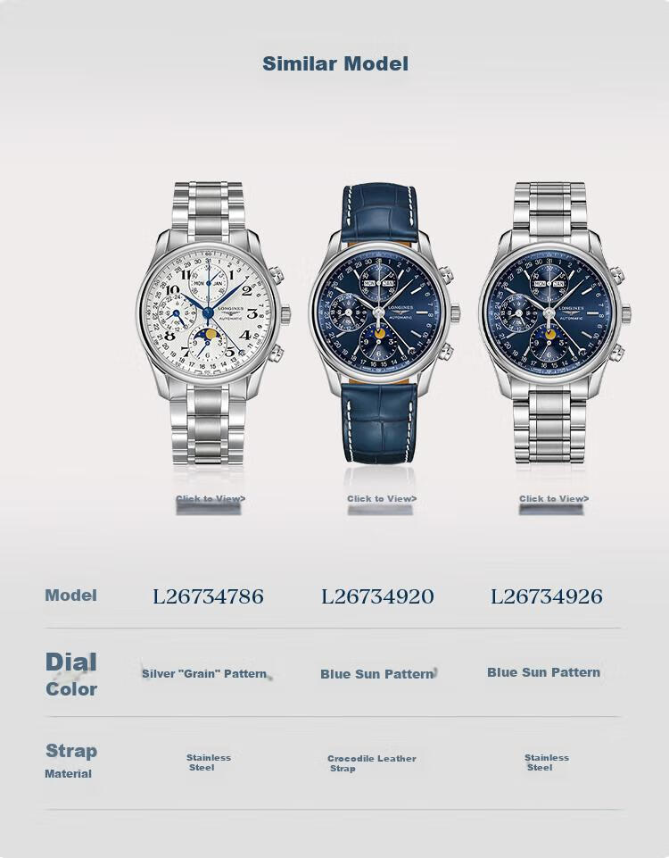 LONGINES Swiss Watch, Master Collection Chronograph, Men's Leather Strap Mechanical Watch, L26734783 8