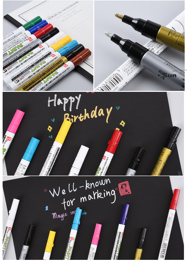 Nakabayashi Chulin Paint Marker, Highlighter Pen, Industrial Touch-Up Pen, 1.2mm Quick-Drying Graffiti Pen, Waterproof Non-Fading Oil-Based Marker, White Single Pen, 1.2mm 12