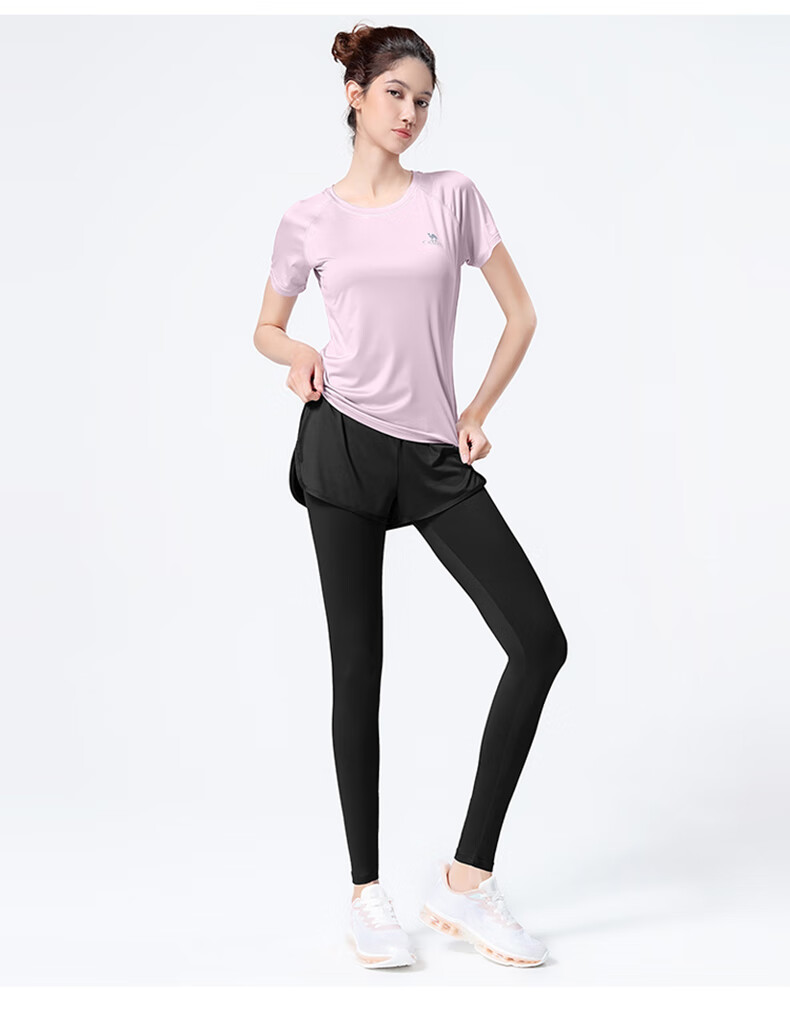 CAMEL Women's Sportswear Set, New Yoga Fitness Pilates Elastic Short-Sleeve Top And Long Pants, Anti-Exposure Two-Piece Athletic Outfit 21