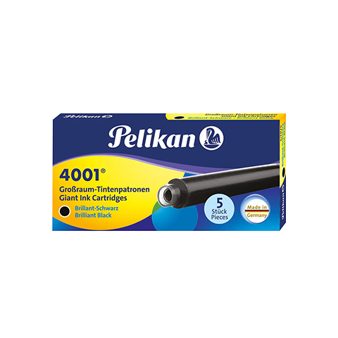 Pelikan 4001 Long Ink Cartridges Non-Carbon Black Ink Refill 5-Pack Student Pen Cartridges Bright Black