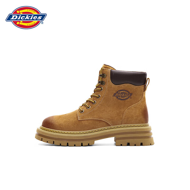 Dickies Women's High-Top Martin Boots, Fashionable Couple Boots, Versatile Work Boots for Women, Khaki with Fleece Lining, Women's Size 35