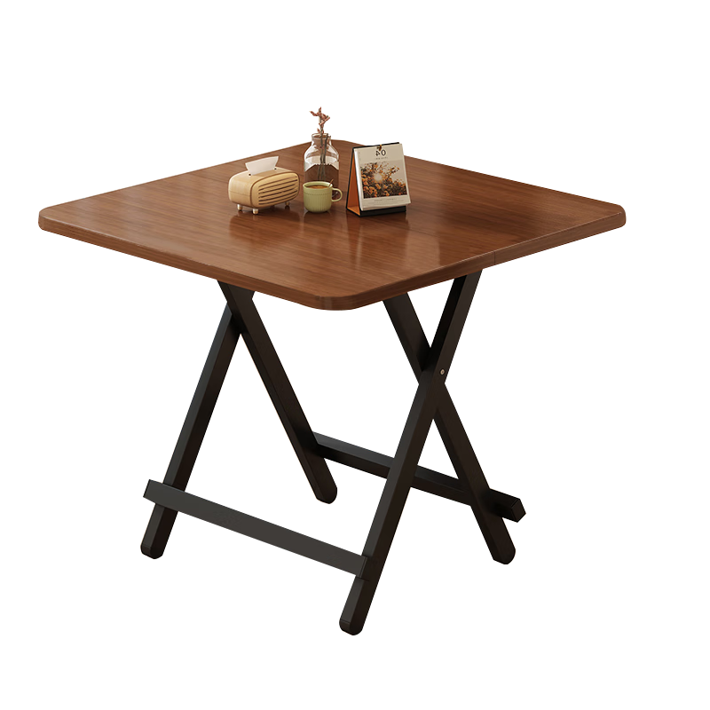 Jingcai Folding Dining Table, Small Outdoor Table for Mahjong, Home Study Desk, Square Table JDZ17, Walnut Color, 70cm Wide