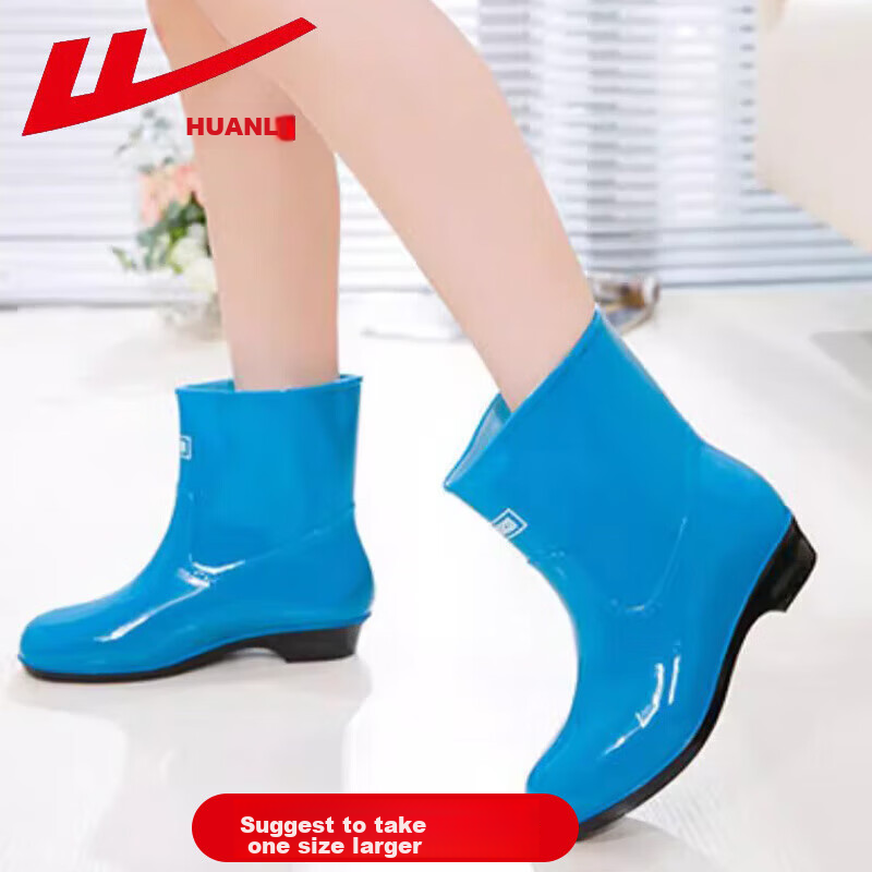 Warrior Women's Rain Boots, Mid-Calf Adult Waterproof Shoes, Rubber Overshoes, Water Boots HXL5Z3, Blue, Size 36