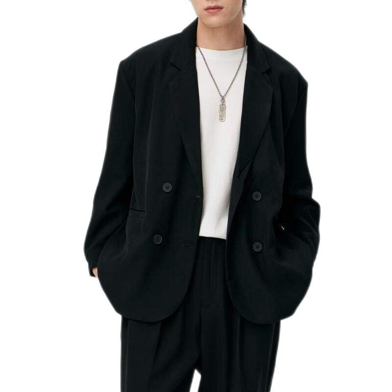 MMOPTOP Luxurious High-End Suit Jacket for Men, Spring And Autumn Trendy Cool Casual Blazer Top X233 Black 2XL