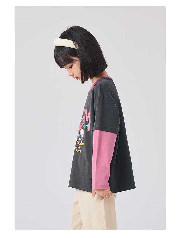 QQ DUCK Children's Clothing Girls' Long-Sleeve T-Shirt Undershirt Youth Wear Music Party White; 130 17