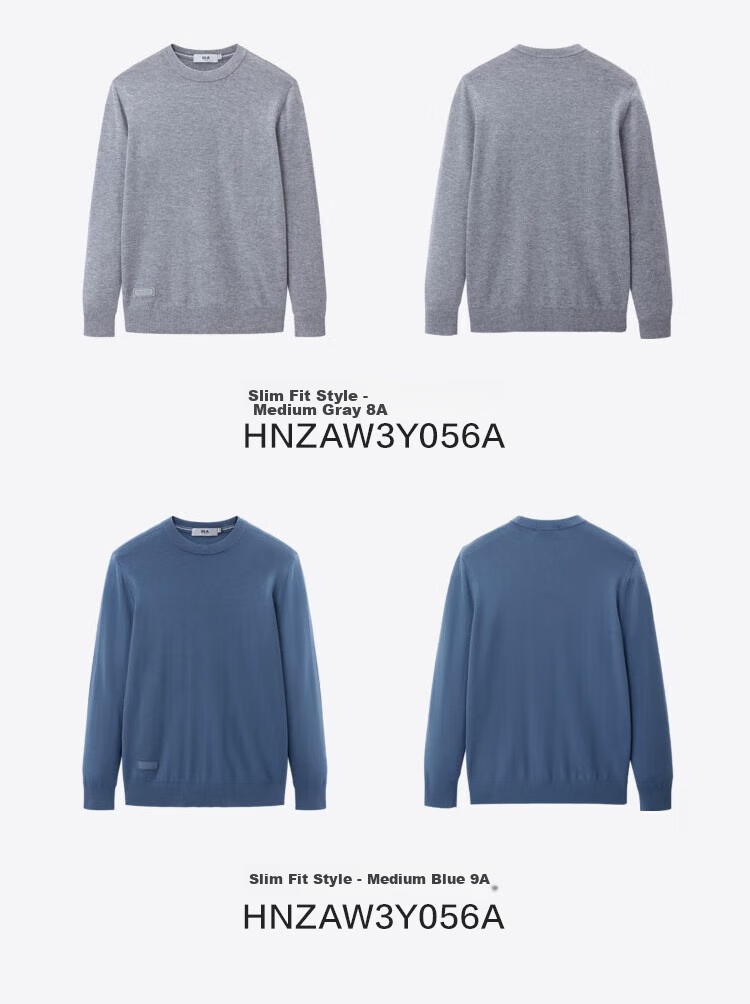HLA [Brand Exclusive] Men's Long-Sleeve Knit Sweater, Light Business Classic Round Neck Pure Wool Sweater 18