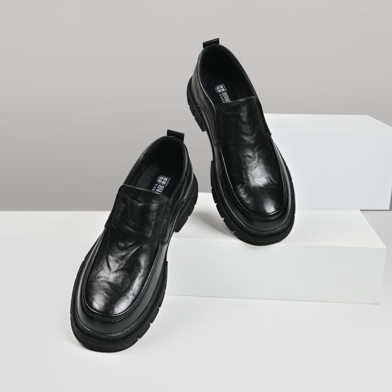 Chudun Chef Shoes Hotel Kitchen Work Shoes Oil-Resistant Casual Men's Black Leather Restaurant Non-Slip Shoes Size 43