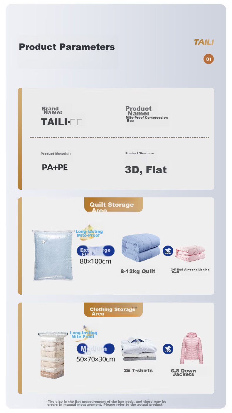 Taili Anti-Mite Vacuum Compression Storage Bags for Clothes And Quilts, Moving Packing And Sorting Bags, 4-Piece Set 4