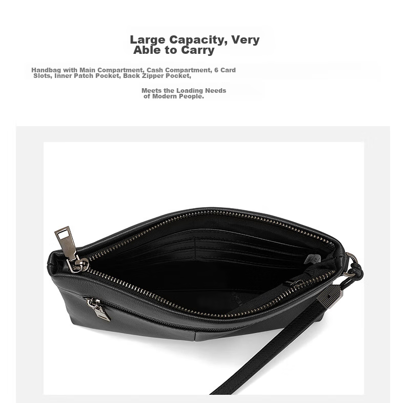 MEXICAN Men's Clutch, Top-Grain Leather Handbag, Multi-Card Slots, Zipper Envelope Bag, Wallet Clip, Birthday Gift for Me 7
