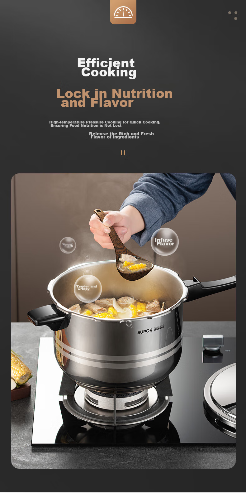 SUPOR 304 Stainless Steel 9L Pressure Cooker, 26cm [Suitable for 4-6 People], Explosion-Proof High Pressure Cooker, Compatible with Induction Cookers, Large Capacity 7