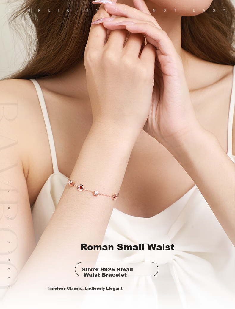 CHOW TAI SENG Small Waist Bracelet for Women, Rose Gold Light Luxury Niche Malachite Silver Bracelet, Birthday Gift for Girlfriend 1