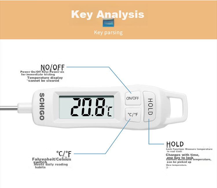 CHIGO Food Thermometer, 304 Stainless Steel, Scald-Proof, Quick Temperature Measurement, ZG-8010 Electronic Thermometer 12