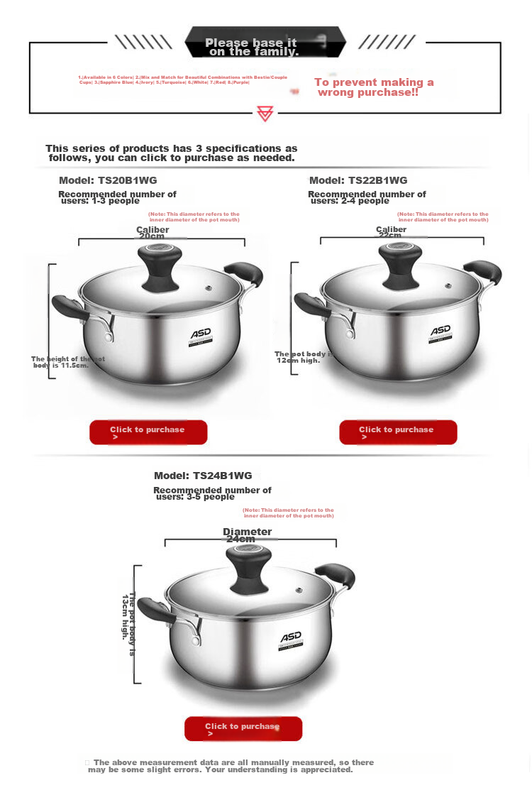 ASD Soup Pot, 304 Stainless Steel Steaming Pot, Thickened Bottom Stew Pot, Milk Pot, 24CM, Compatible with Gas And Induction Stoves, B1 1