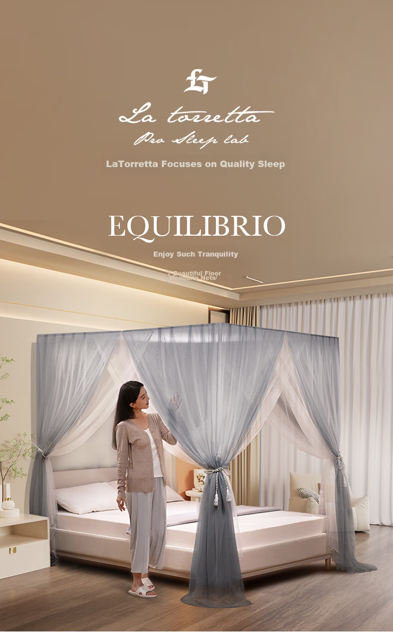 La Torretta Luxury Double-Layer Floor Mosquito Net, Width 1.5 × Length 2.0m - Ink Gray 1