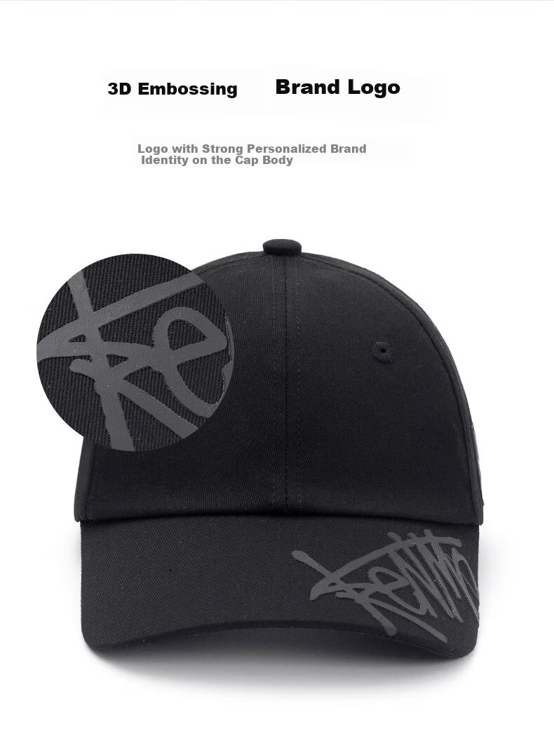 KENMO Street Baseball Cap with Smiley Face Woven Label, Sun Protection Soft Top Hat for Men And Women Gift, Black, One Size Fits All 3
