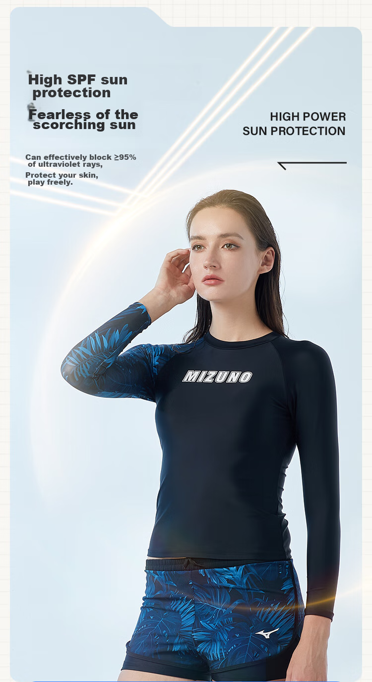MIZUNO Women's Two-Piece Long Sleeve Sunscreen Quick-Dry Sports Swimwear Conservative Slimming Beach Shorts G3302 Black L 7