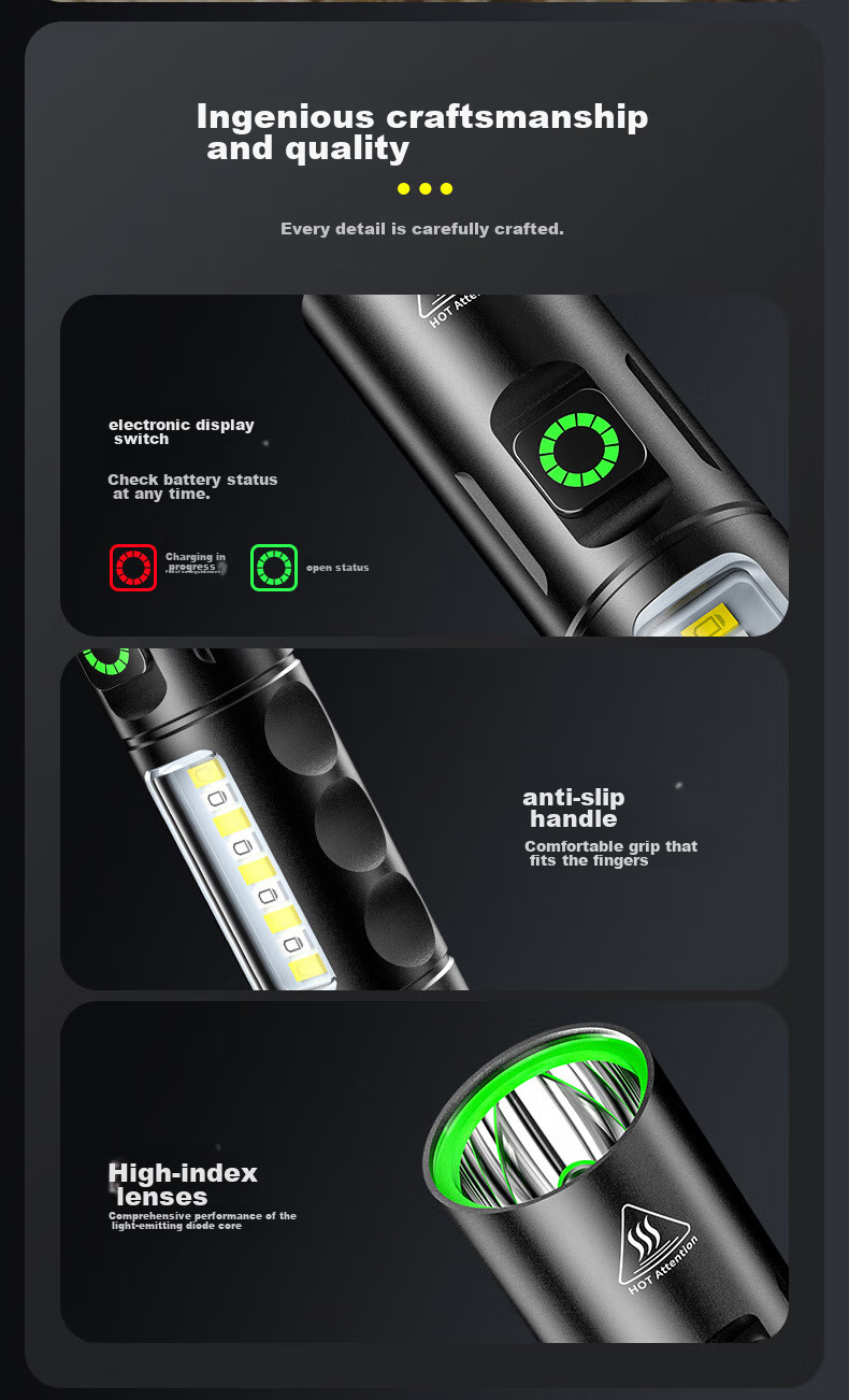 AIC Flashlight, High Brightness, Compact LED, Multi-Functional, Mini Portable, Rechargeable, for Outdoor, Home Use, Students, Survival 14