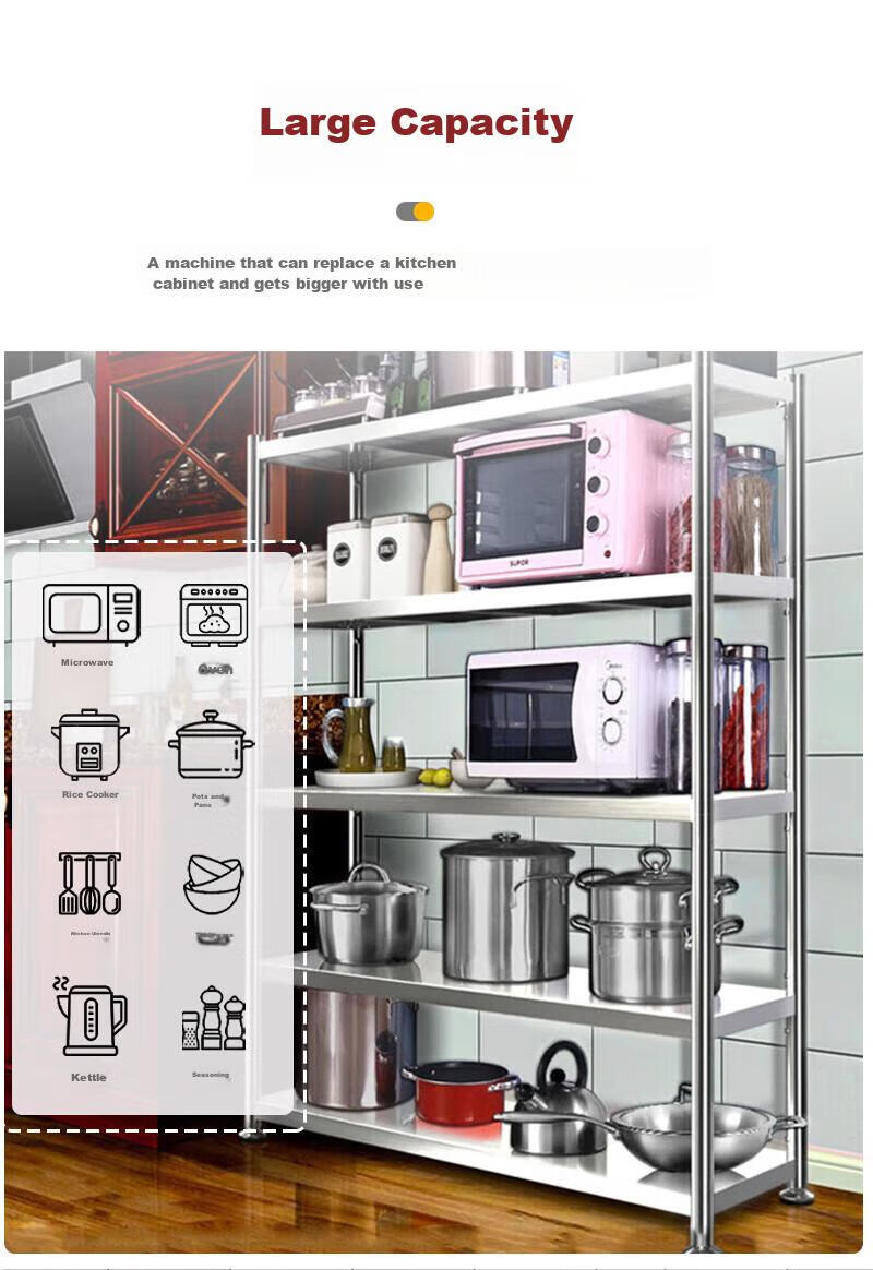 Yiman Kitchen Storage Rack, Thickened Stainless Steel, Microwave Oven And Oven Storage Shelf 6