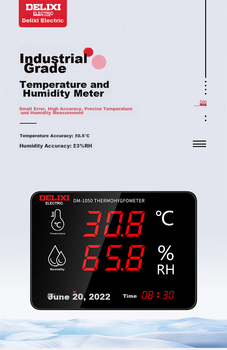 DELIXI ELECTRIC Industrial High-Precision Temperature And Humidity Meter Wall-Mounted External Probe Ultra-Warm Alarm Display Large Screen Home Use 1