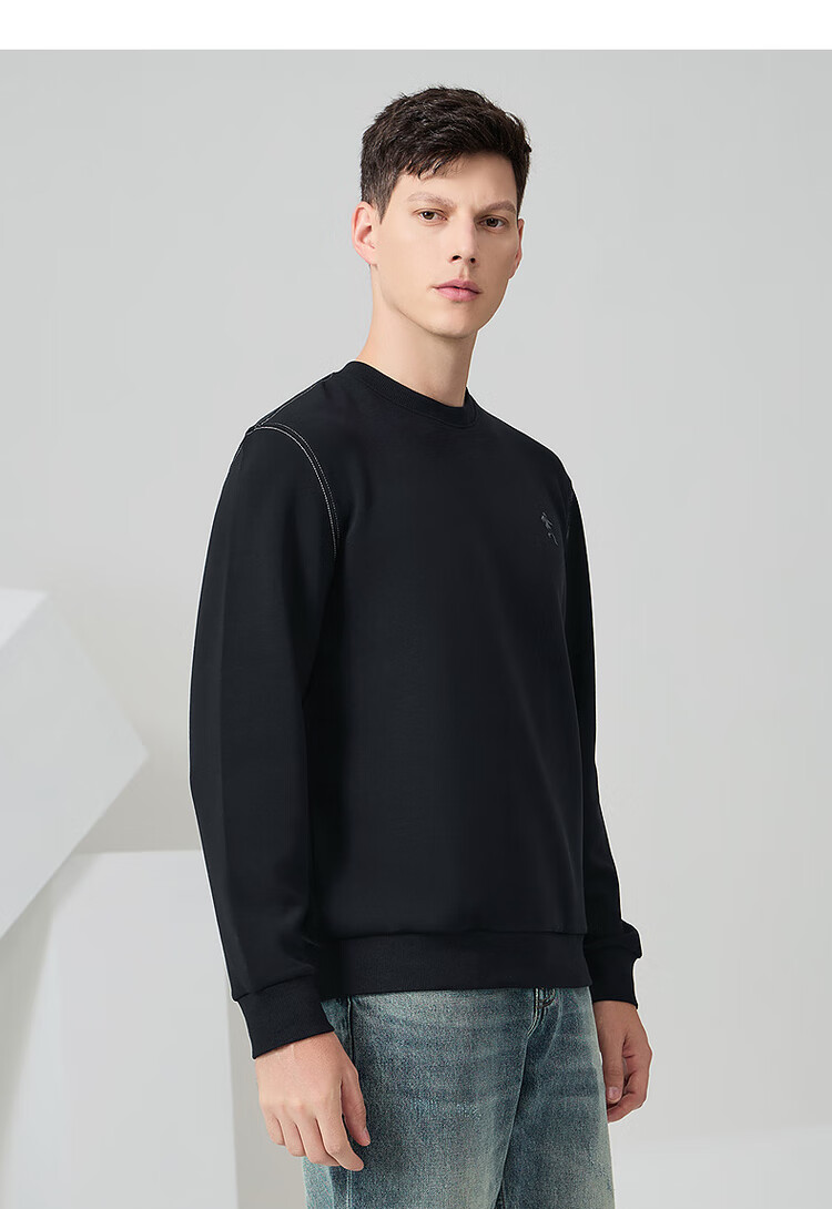 DANCING WOLVES [Modal + Wool] Autumn And Winter Simple Open-End Versatile Casual Men's Sweatshirt, 001 Black, Size 170 1