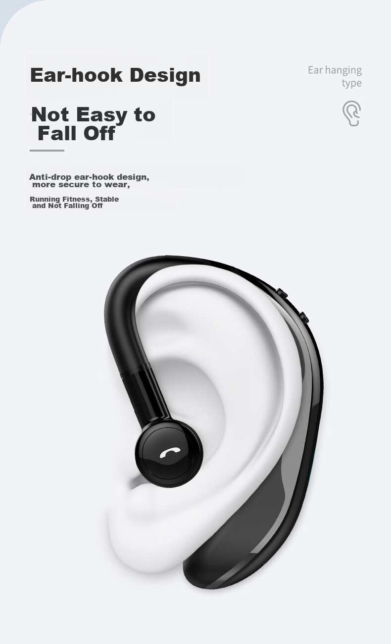 Masentek F610 Wireless Bluetooth Headphones, Single-Ear Non-In Ear-Hook Style Headset, Sports Car Audio Long-Lasting Battery Life, Compatible with Apple Huawei Xiaomi Honor Phones And Computers 9