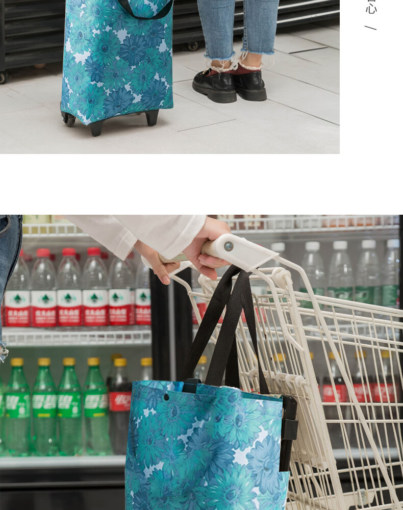 Shengnishangpin Folding Shopping Cart, Hand-Pulled Grocery Trolley, Portable Lightweight Pull Cart for Home Use, Black Space Model 11