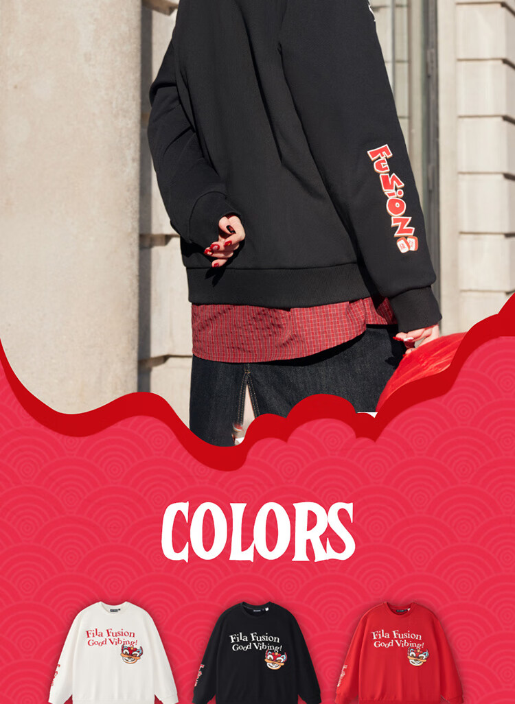 FILA FUSION FILA Trendy Couple's Pullover Hoodie, Autumn And Winter New Year Style, Fashionable Pure Cotton Knitted Top 13