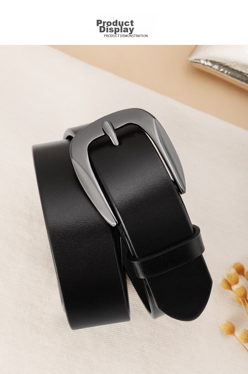 Cattlesboss Women's Belt, Top-Grain Leather, Simple And Versatile, Decorative Accessory for Jeans, 5335, Black, 105cm 14