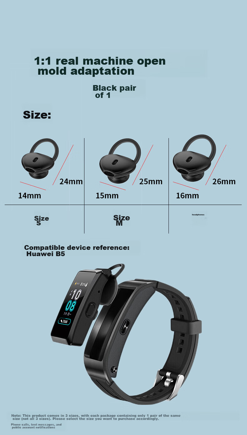 Masentek ES25 Ear Tips Compatible with Huawei B5/B3/B2/B6/B7 Band, HUAWEI Silicone Ear Covers, Sports Anti-Slip Anti-Drop Accessories, Black Medium Size, 1 Pair 3
