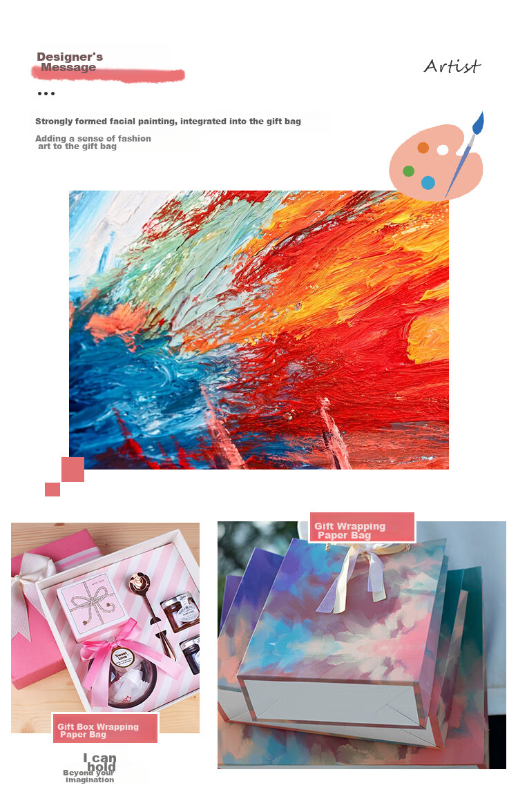 TaTanice Gift Bags, Set of 4, Handbags for Holidays And Birthdays, Confession Gift Bags, Birthday Oil Painting Style Gift Bags 2