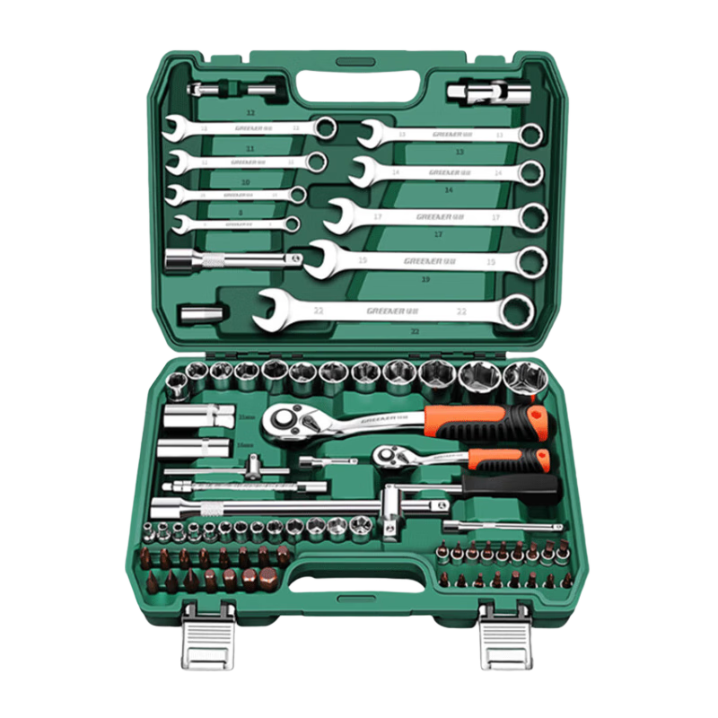 GREENER 83-Piece Professional Auto Repair Tool Set Ratchet Wrench Set with Toolbox Combination and Open-End Wrenches Full Home Repair Kit