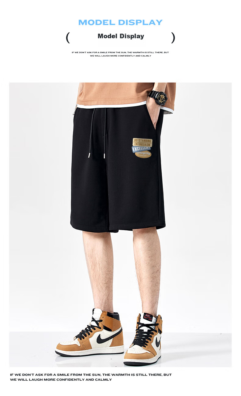 Baleno Men's Summer American Style Simple Trendy Loose Cotton Five-Point Shorts Breathable Large Size Casual Pants 10
