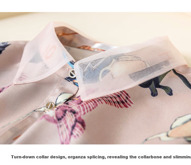 Dme [Abstract Printed And Dyed Blouse], Summer Turndown Collar Pocket Patchwork Organdy Shirt, Women's Top 7